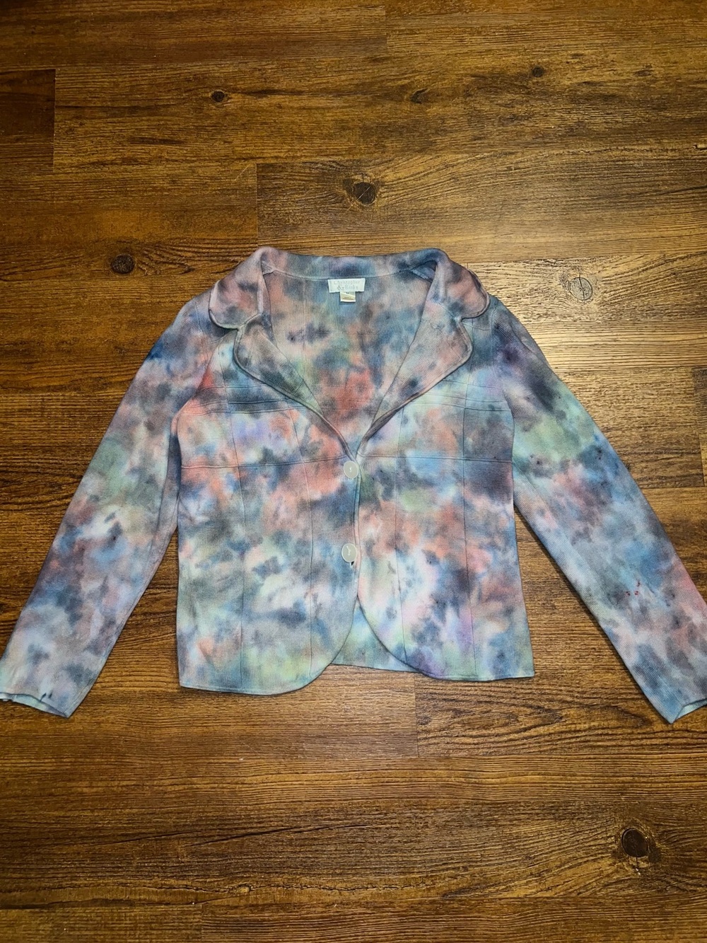 Artisan Tie Dye Ribbed Knit Cardigan Jacket Button Up Navy Hippie Boho Size M - Picture 2 of 12